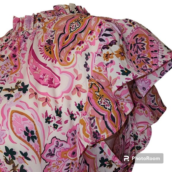 #056a. NWT Floral Paisley Sleeveless Tiered Babydoll Dress-Jodifl Los Angeles - Picture 5 of 7